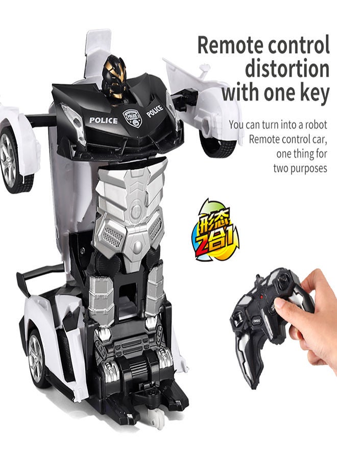 AROAQ The Police White Remote Control Car Transform Robot RC Car with 2.4g Version Remote And One Button Transforming 360 Degree Rotation Drifting Ideal Car Scale and Birthday Gift Toy  - Image 5