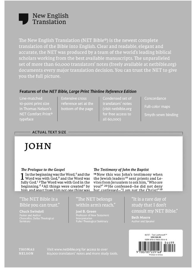 NET Bible, Thinline Reference, Large Print, Leathersoft, Teal, Comfort Print: Holy Bible  - Image 3