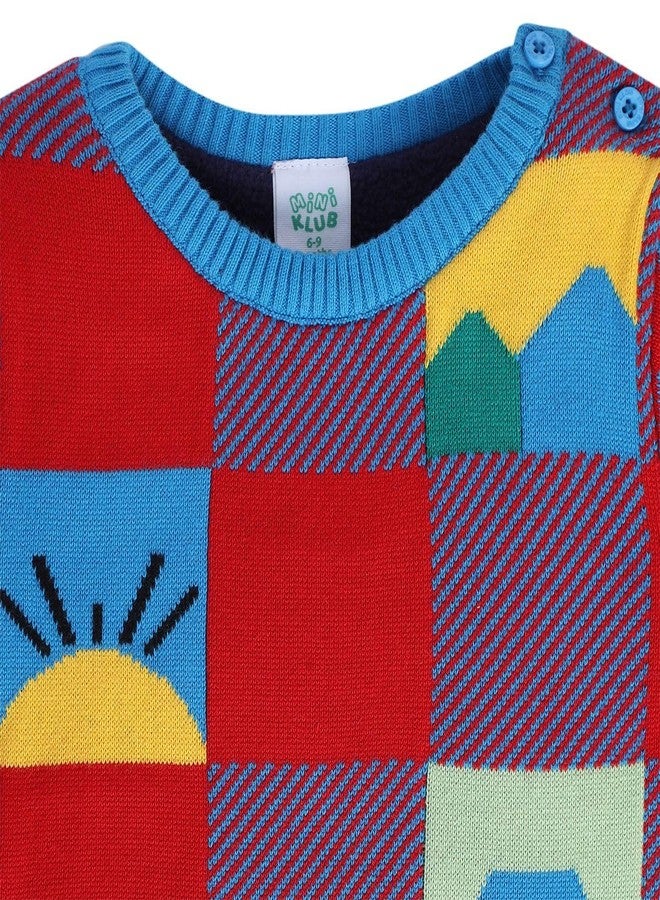 miniklub Baby Round Neck Full Length Knitted Cotton Red Color Sweater (9-12M) - Image 4