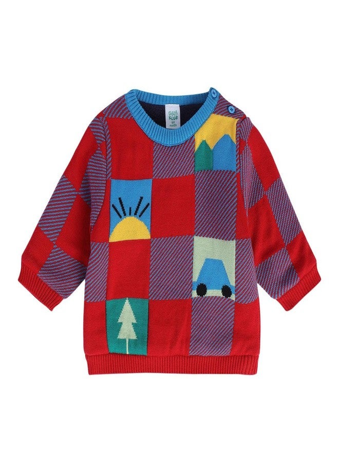 miniklub Baby Round Neck Full Length Knitted Cotton Red Color Sweater (9-12M) - Image 1