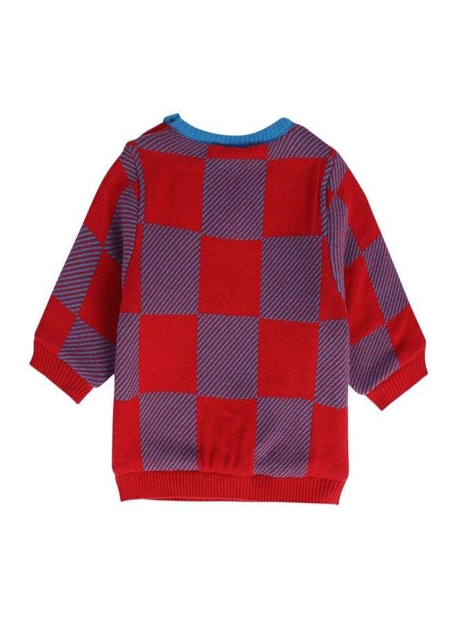 miniklub Baby Round Neck Full Length Knitted Cotton Red Color Sweater (9-12M) - Image 3