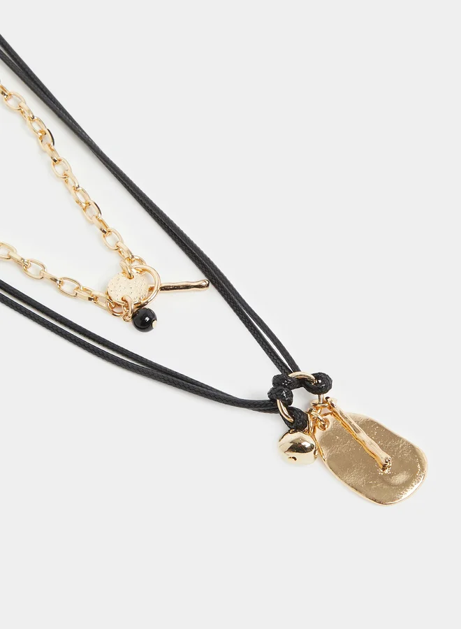 Styli  Gold and Black Layered Pendant Necklace for Women | Best Price UAE
