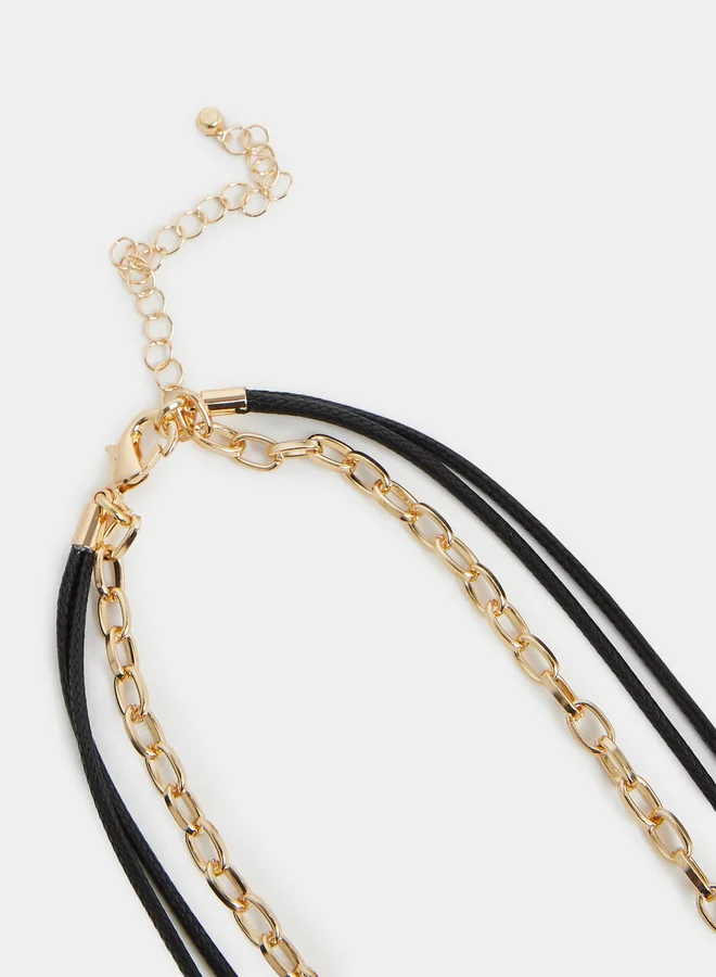 Styli  Gold and Black Layered Pendant Necklace for Women | Best Price UAE