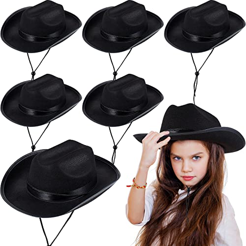 Hercicy Halloween Kids Cowboy Hat Cowgirl Western Hat for Boys and Girls Dress Costume, Bachelor Party Supplies(Black,6 Pcs) - Image 1