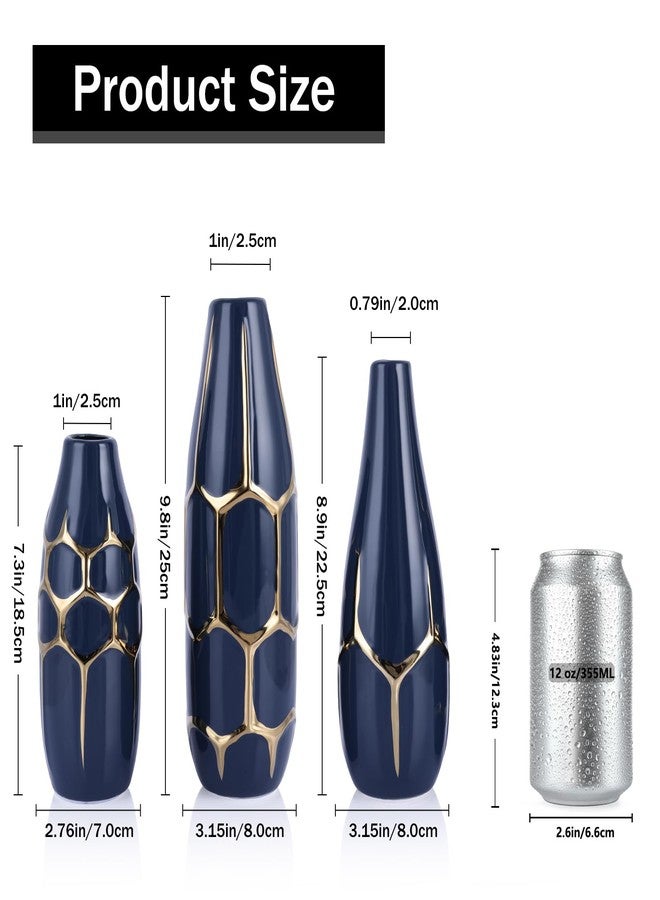 DOVDOV Ceramic Vase Set of 3, Modern Vases for Home Decor, Blue and Gold Color Suitable for Living Room, Kitchen, Bedroom, Bathroom, entryway Mantelpiece, Living Room TV Stand Decoration. - Image 2