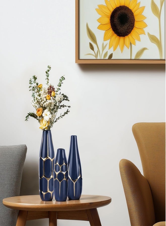 DOVDOV Ceramic Vase Set of 3, Modern Vases for Home Decor, Blue and Gold Color Suitable for Living Room, Kitchen, Bedroom, Bathroom, entryway Mantelpiece, Living Room TV Stand Decoration. - Image 4