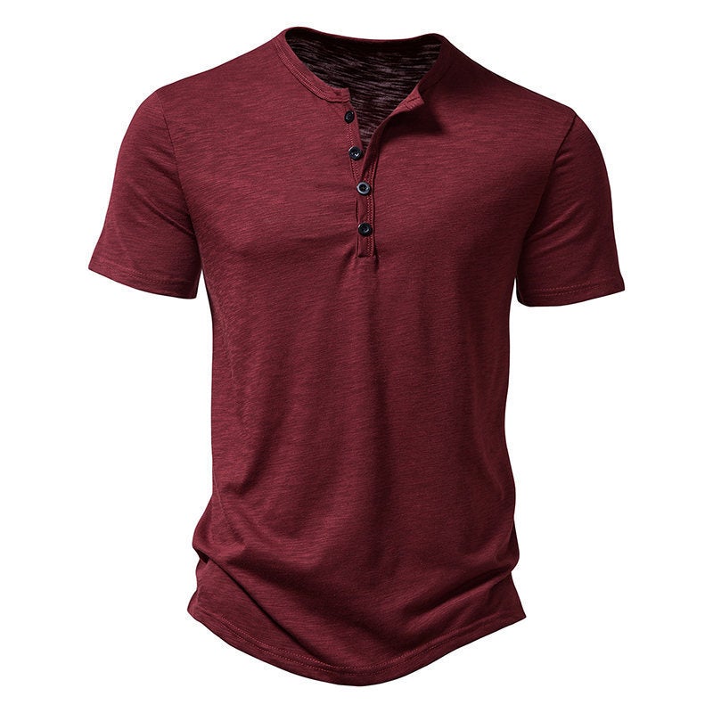 New Men'S Short Sleeve T-Shirt Bamboo Cotton Henry Collar Fashion Short Sleeve T-Shirt - Image 1