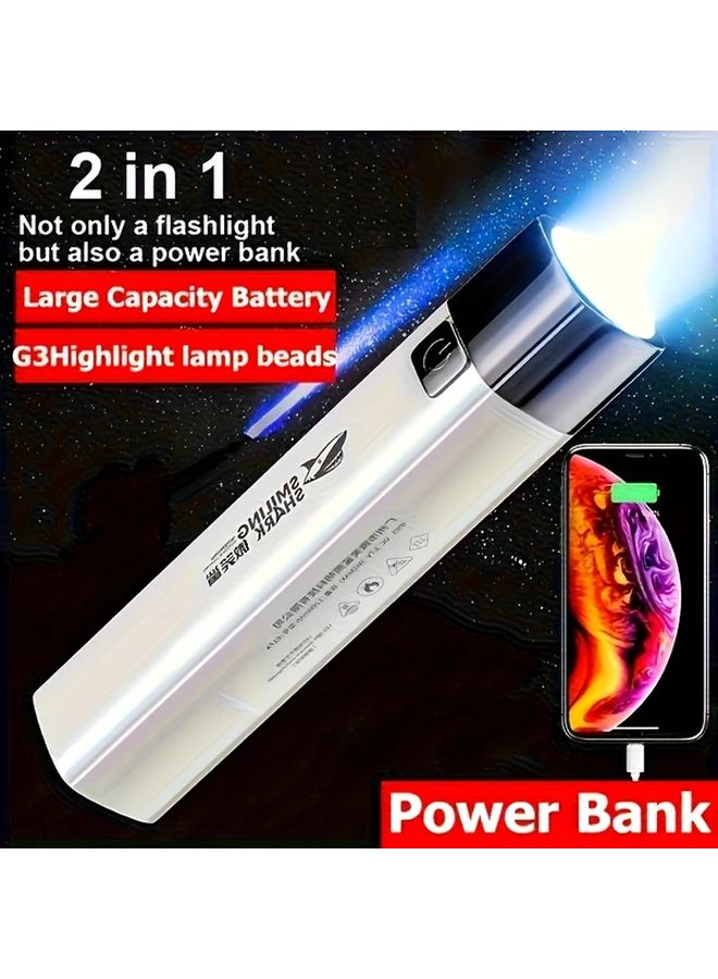 Smiling Shark 617A Black LED Flashlight Power Bank High Lumens Spotlight For Camping Outdoor - Image 2