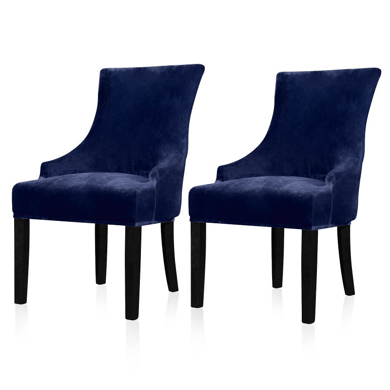 Lellen Lellen Velvet Stretch Wingback Chair Cover Slipcover  Reusable Protector Cover for Dining Room Banquet Home Decor etc Machine Washable Hand Washable Navy 2PC