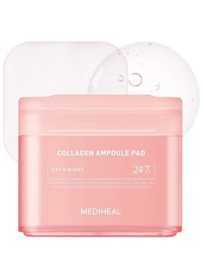 MEDIHEAL - MEDIHEAL Collagen Ampoule Pad – Square Cotton Facial Toner Pads Collagen & Ceramide - Skin Firming & Restore Elasticity - Tighten Wrinkles & Lines - Vegan Eco Silk Pads, 100 Pads - Image 1