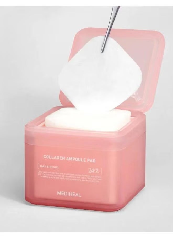 MEDIHEAL - MEDIHEAL Collagen Ampoule Pad – Square Cotton Facial Toner Pads Collagen & Ceramide - Skin Firming & Restore Elasticity - Tighten Wrinkles & Lines - Vegan Eco Silk Pads, 100 Pads - Image 1