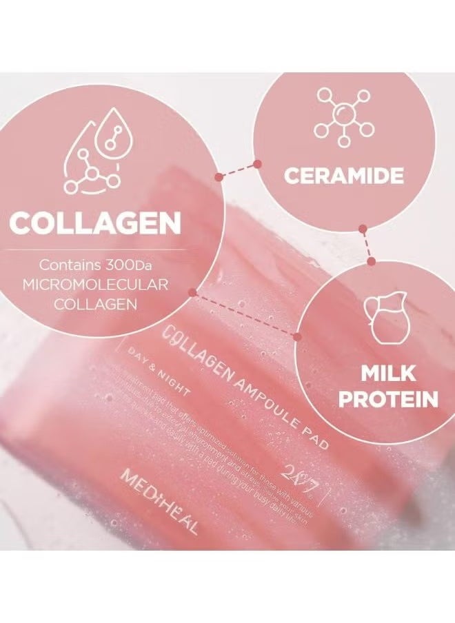 MEDIHEAL - MEDIHEAL Collagen Ampoule Pad – Square Cotton Facial Toner Pads Collagen & Ceramide - Skin Firming & Restore Elasticity - Tighten Wrinkles & Lines - Vegan Eco Silk Pads, 100 Pads - Image 1