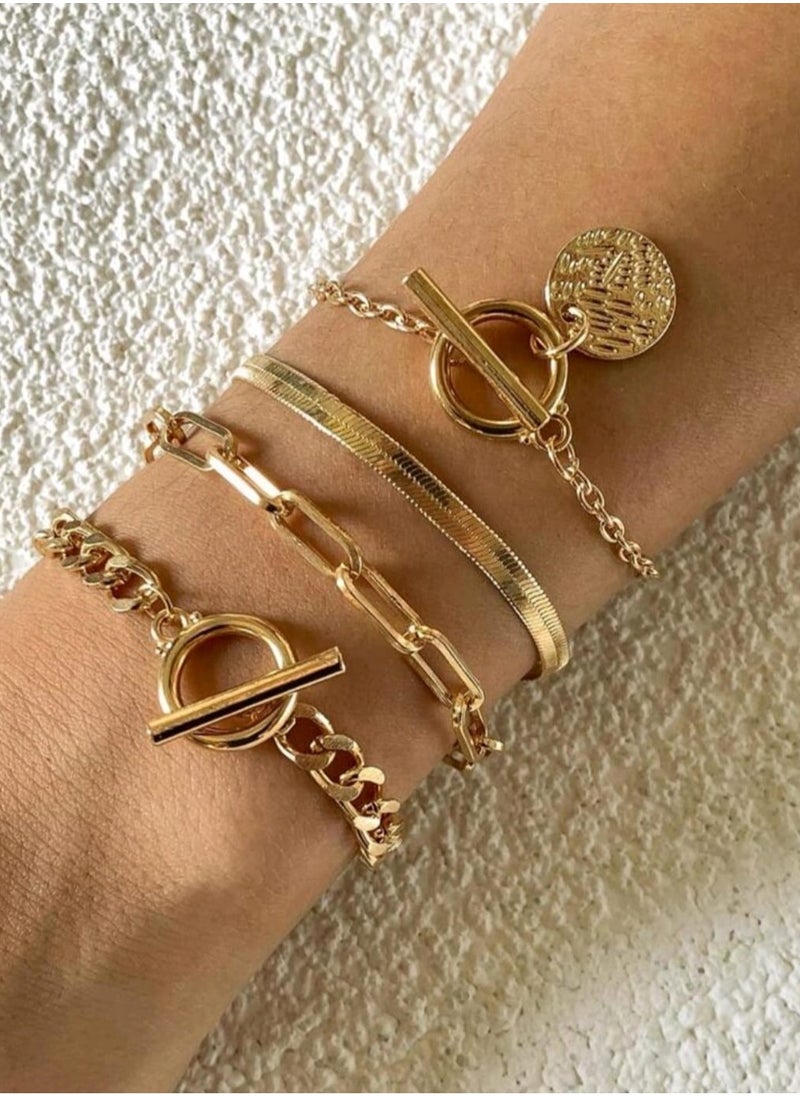 Shein 4pcs Minimalist Disc Charm OT Buckle Chain Bracelet Set For Women For Daily Jewelry Accessories  - Image 2
