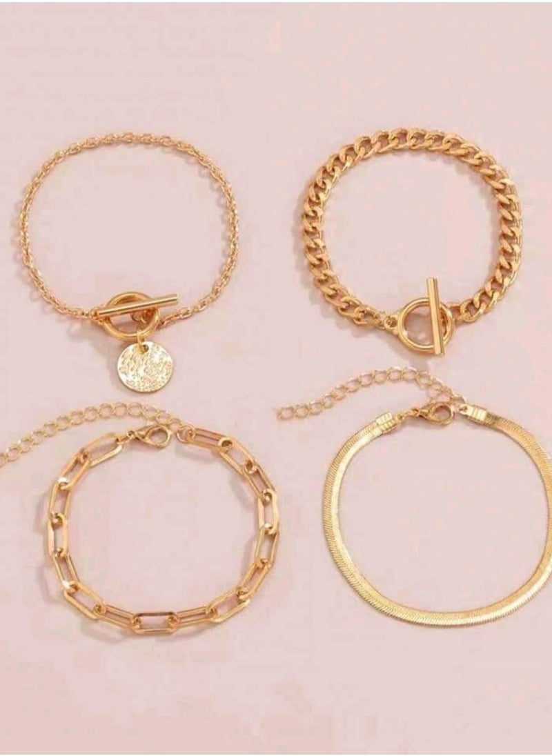 Shein 4pcs Minimalist Disc Charm OT Buckle Chain Bracelet Set For Women For Daily Jewelry Accessories  - Image 3