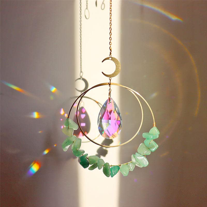 Cactopia Crystal Chips Round Suncatcher Prism Effect for Gifts, Window Hanging Ornament & Boho Garden Decor (Aventurine) - Image 1