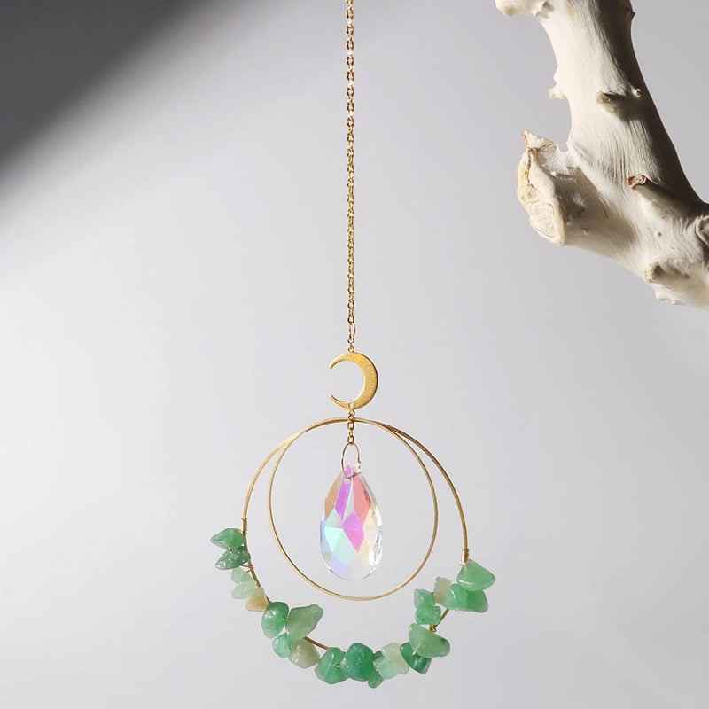 Cactopia Crystal Chips Round Suncatcher Prism Effect for Gifts, Window Hanging Ornament & Boho Garden Decor (Aventurine) - Image 2