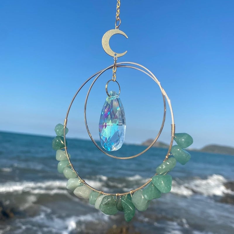 Cactopia Crystal Chips Round Suncatcher Prism Effect for Gifts, Window Hanging Ornament & Boho Garden Decor (Aventurine) - Image 3