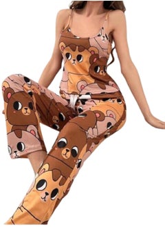 MANIKAN Women’s Long Pajama Set with Teddy Bear Print Sleeveless Top and Pants  - Image 2