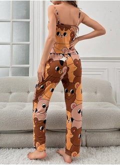MANIKAN Women’s Long Pajama Set with Teddy Bear Print Sleeveless Top and Pants  - Image 4