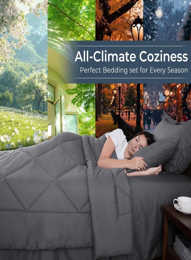 HEVUMYI Oversized Queen Comforter Set Dark Grey - 7-Piece All Season Bed in a Bag Oversized Queen, Soft Bedding Set with Comforter, Flat Sheet, Deep Pocket Fitted Sheet, Pillowcases, Pillow Shams - Image 3