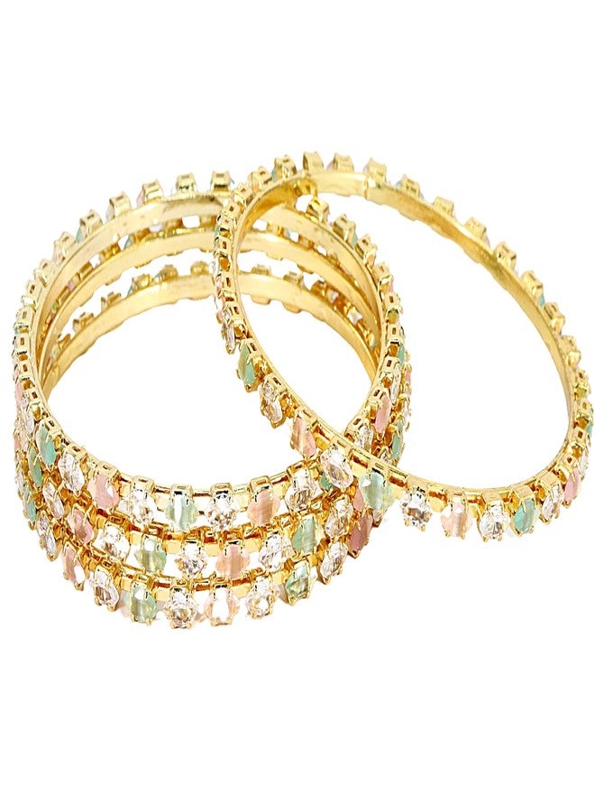 STYOLLO Metal American Diamond Bangles Bracelet For Women & Girls | White Metal Bangles | ad jewellery set for women | ad kade | ad stone bangles-(RKM2-Multi-2.6) - Image 1