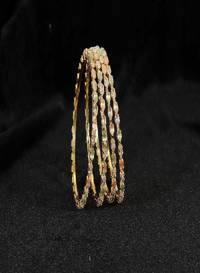 STYOLLO Metal American Diamond Bangles Bracelet For Women & Girls | White Metal Bangles | ad jewellery set for women | ad kade | ad stone bangles-(RKM2-Multi-2.6) - Image 4