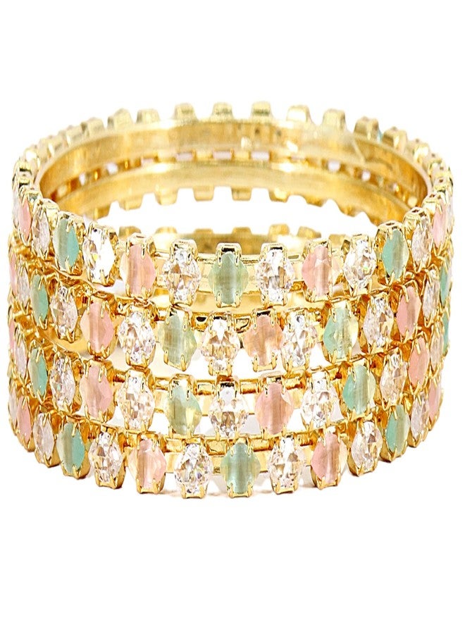 STYOLLO Metal American Diamond Bangles Bracelet For Women & Girls | White Metal Bangles | ad jewellery set for women | ad kade | ad stone bangles-(RKM2-Multi-2.6) - Image 2