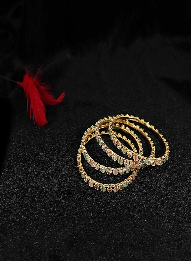 STYOLLO Metal American Diamond Bangles Bracelet For Women & Girls | White Metal Bangles | ad jewellery set for women | ad kade | ad stone bangles-(RKM2-Multi-2.6) - Image 3