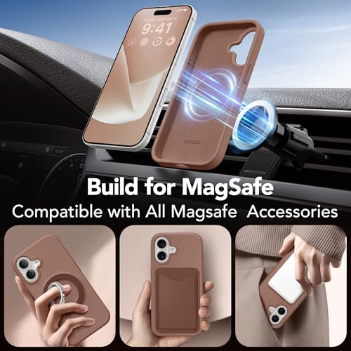 GONEZ Magnetic for iPhone 16 Case, [Compatible with MagSafe] Anti-Scratch Microfiber Lining & Screen Protector, Silicone Camera Control, Shockproof Slim Phone Cover 6.1 inch, Brown - Image 3