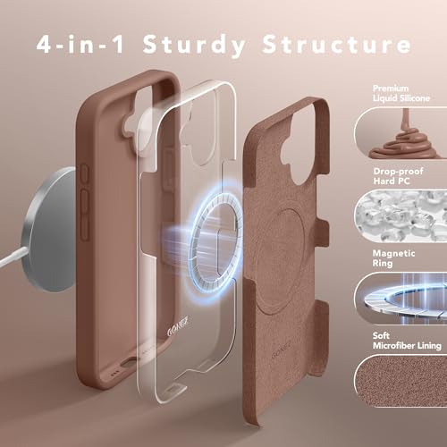 GONEZ Magnetic for iPhone 16 Case, [Compatible with MagSafe] Anti-Scratch Microfiber Lining & Screen Protector, Silicone Camera Control, Shockproof Slim Phone Cover 6.1 inch, Brown - Image 5