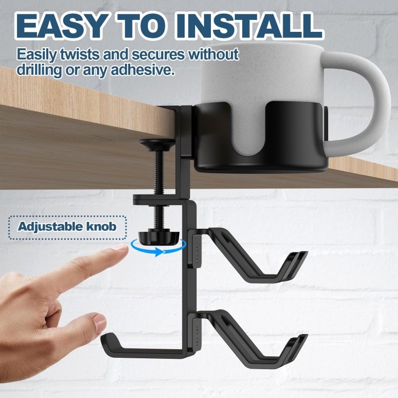 4 In 1 Desk Cup Holder: 360° Rotating Adjustable Arm Clamp, Upgraded Large Size, Anti-Scratch Design - Multifunctional Gaming Desk Organizer for Home Gaming Desks, Office Desks - Image 3