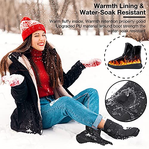 Aomigoct Women Winter Snow Boots Waterproof: Black 8 Warm Mid Calf Boots for Women with Fur Lined - Comfortable Outdoor Slip On Booties Anti-Slip - Image 2