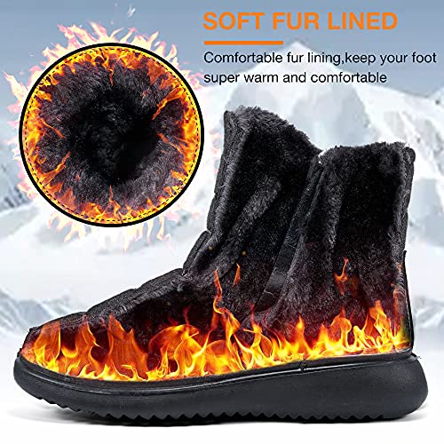 Aomigoct Women Winter Snow Boots Waterproof: Black 8 Warm Mid Calf Boots for Women with Fur Lined - Comfortable Outdoor Slip On Booties Anti-Slip - Image 3