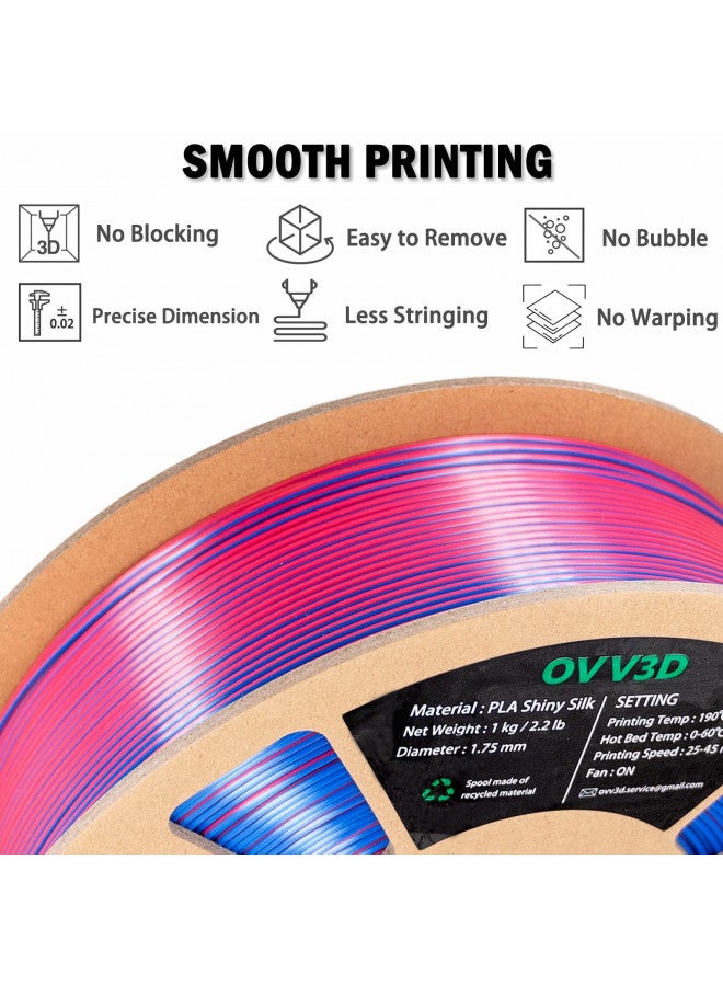 OVVNYXE خيوط OVV3D PLA بقطر 1.75 مم، خيوط PLA حريرية ثنائية اللون لطابعة 3D، خيوط زرقاء حمراء بالتكامل، تغيير اللون كل بوصة، مواد طباعة ثلاثية الأبعاد +/-0.02 مم، 1 كجم/2.2 رطل - Image 4