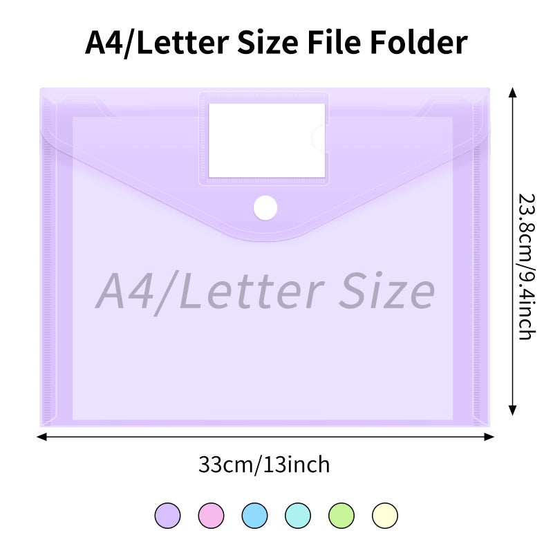 EOOUT 12pcs Plastic Envelopes, Plastic Folders for Documents, Hook & Loop Closure File Folders with Label Pocket A4 Size for School and Office Supplies - Image 2