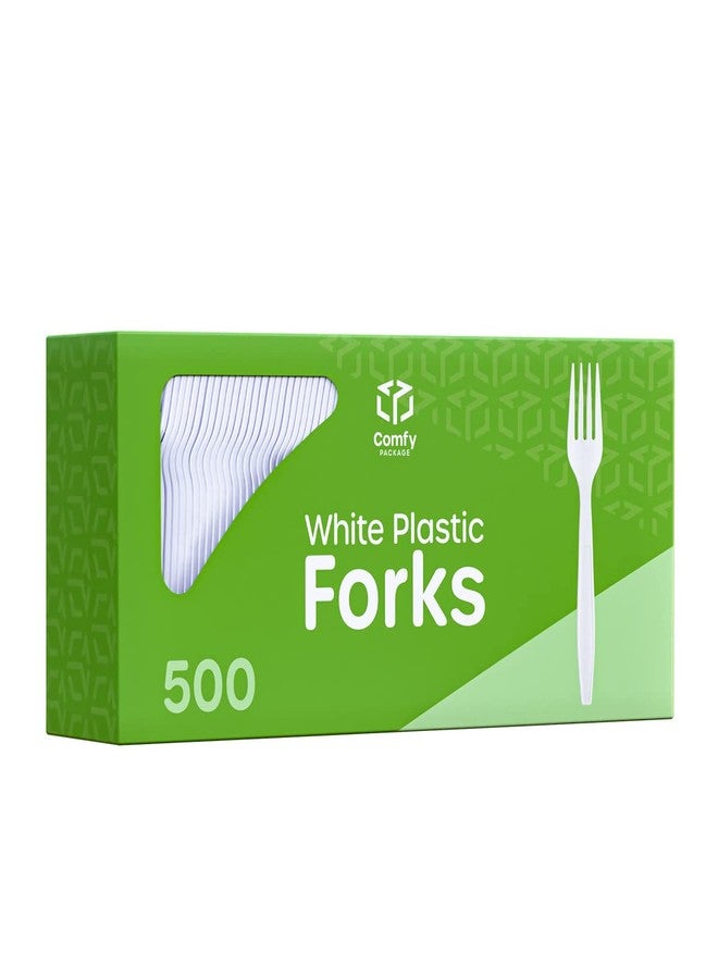 Comfy Package [500 Count] Heavy Duty White Plastic Forks, Extra Heavyweight Disposable Forks Perfect for Restaurants, Parties, and Dinner - Image 1