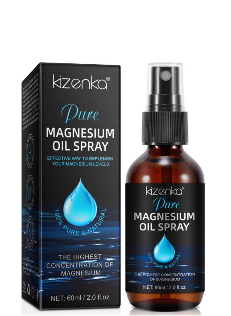 kizenka - 60ml Magnesium Oil Spray Muscle Pain Relieve Oil Spray Mineral Essential Massage Oil Multi Use Improve Sleep Reduce Stress Soothes Skin Relieve Pain Spray Stress and Pain Relief Spray - Image 1