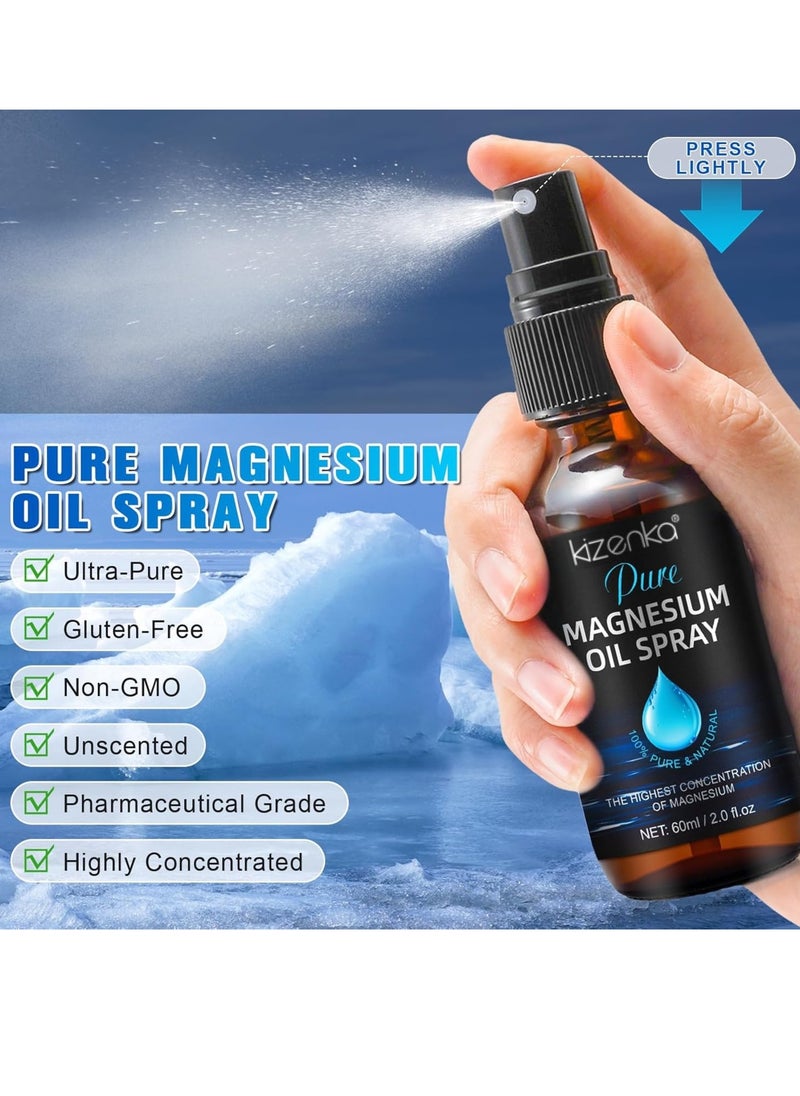 kizenka - 60ml Magnesium Oil Spray Muscle Pain Relieve Oil Spray Mineral Essential Massage Oil Multi Use Improve Sleep Reduce Stress Soothes Skin Relieve Pain Spray Stress and Pain Relief Spray - Image 1