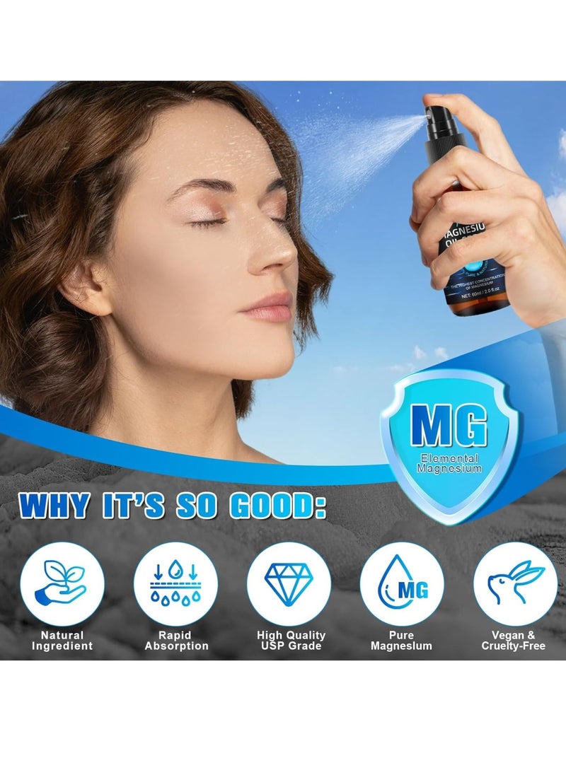 kizenka - 60ml Magnesium Oil Spray Muscle Pain Relieve Oil Spray Mineral Essential Massage Oil Multi Use Improve Sleep Reduce Stress Soothes Skin Relieve Pain Spray Stress and Pain Relief Spray - Image 1