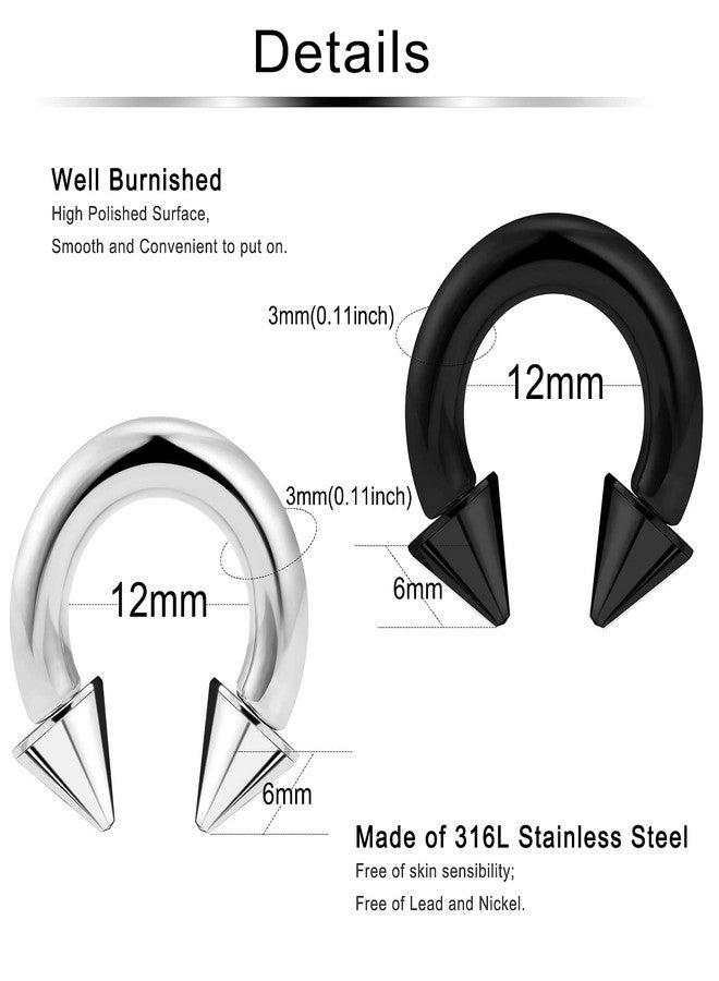 Ftovosyo PA Ring Internally Threaded Circular Horseshoe Barbells Spike Large Septum Ring Ear Gauges Earrings 8G 3mm 12mm 1/2" 316L Surgical Steel Body Piercing Jewelry for Women Men - Image 2