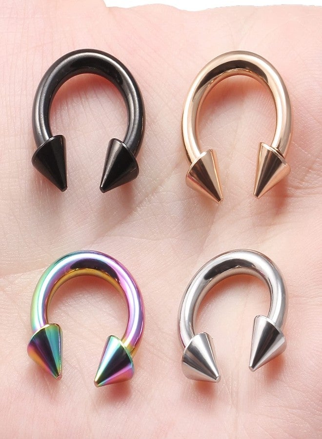 Ftovosyo PA Ring Internally Threaded Circular Horseshoe Barbells Spike Large Septum Ring Ear Gauges Earrings 8G 3mm 12mm 1/2" 316L Surgical Steel Body Piercing Jewelry for Women Men - Image 3
