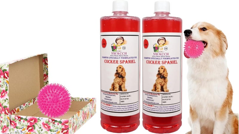 swacch Shampoo | Puppy Safe Shampoo | PH Balanced | Ditch to Itch for Cocker Spaniel Dog Shampoo 2 Litre (Jasmine) + Spike Ball Chew Toy Combo Pack - Image 1