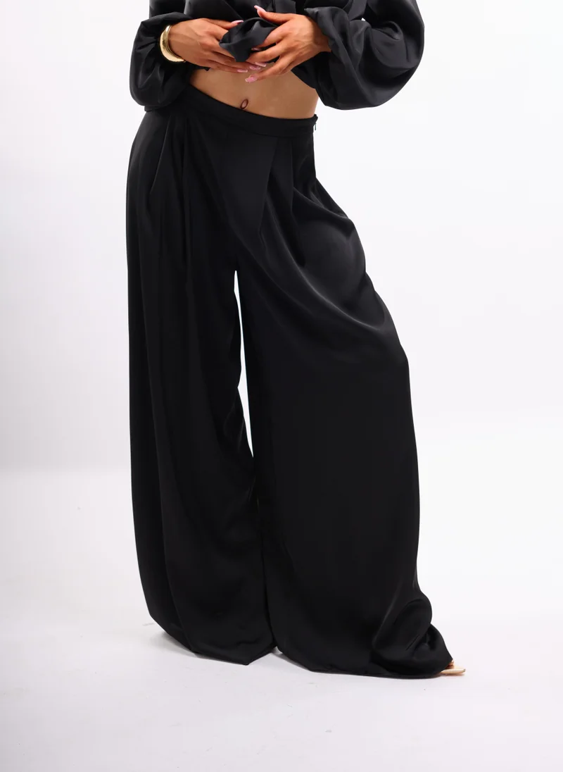 Faia Black Black Satin Palazzo Trouser Co-Ord for Women | Best Price UAE