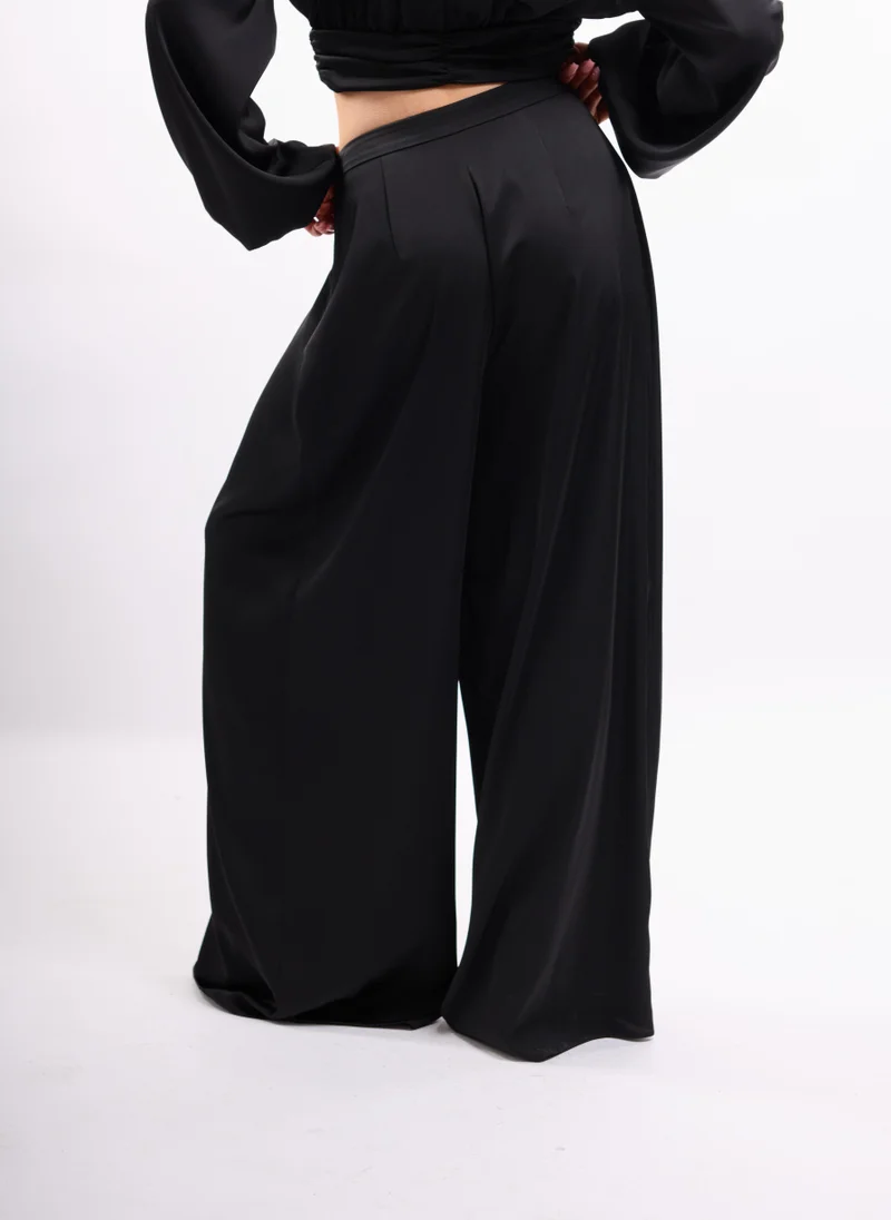 Faia Black Black Satin Palazzo Trouser Co-Ord for Women | Best Price UAE