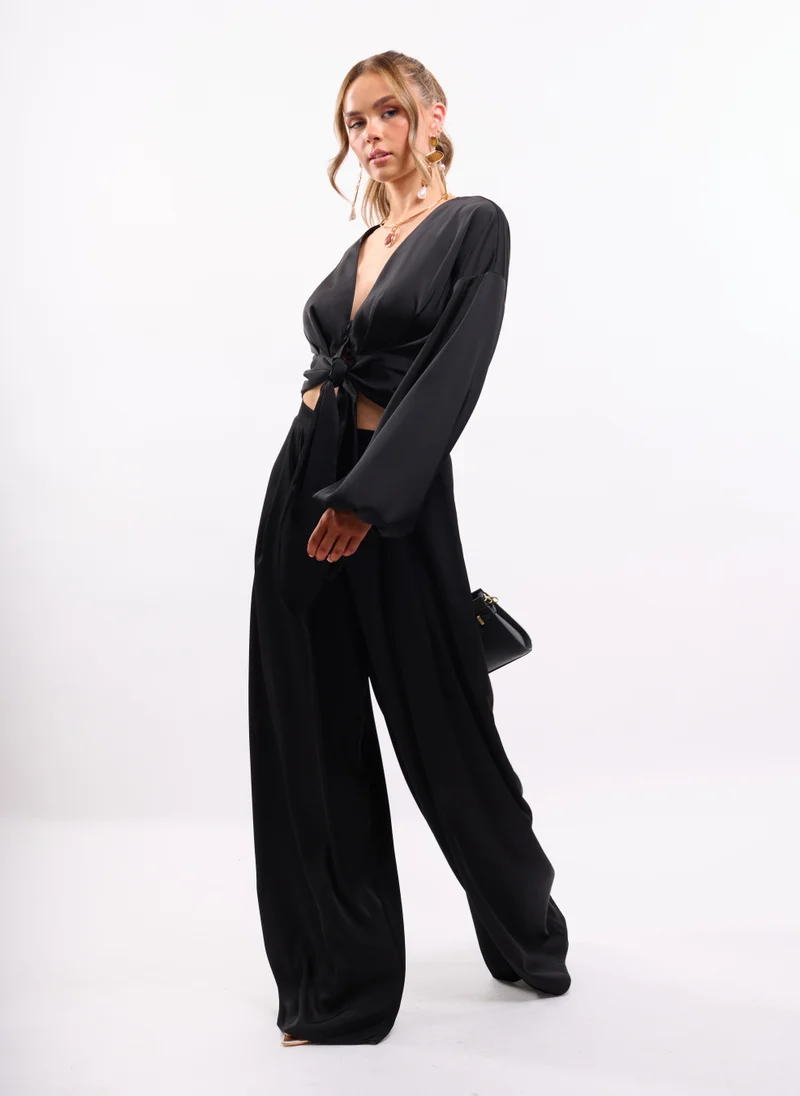 Faia SATIN PALZZO TROUSER CO-ORD IN BLACK