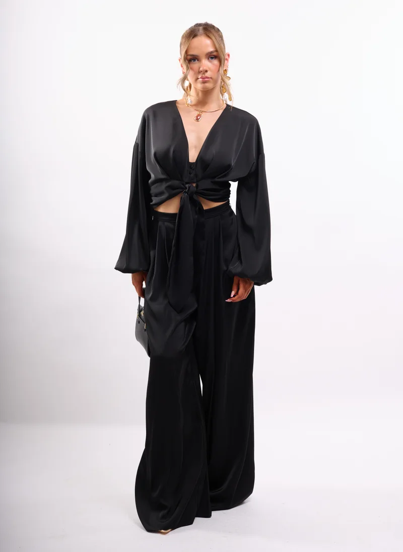 Faia SATIN PALZZO TROUSER CO-ORD IN BLACK