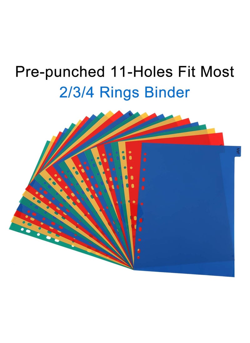 Generic - A4 File Dividers 12 Part Index Jan-Dec (5 Pack) A4 Plastic Binder Dividers, Multi-Punched 11-Hole Assorted Colours Month Index Divider Tabs for Most Ring Binders - Image 1