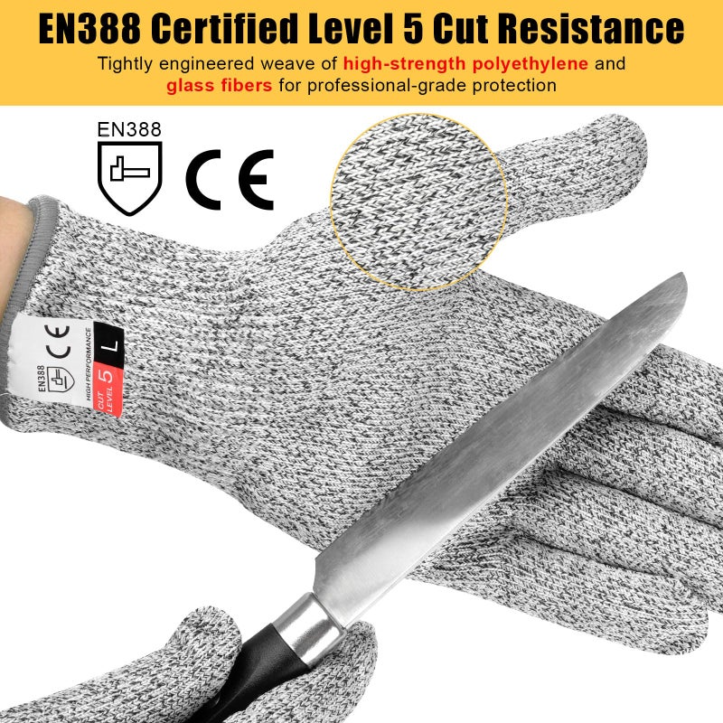 2 Pairs Cut Resistant Gloves Level 5 Protection, Food Grade Cut Proof Gloves, Safety Anti Cutting Glove For Cooking Meat, Oyster Shucking, Mandoline, Chefs, Food Prep, Carving, Butcher (M+L) - Image 4