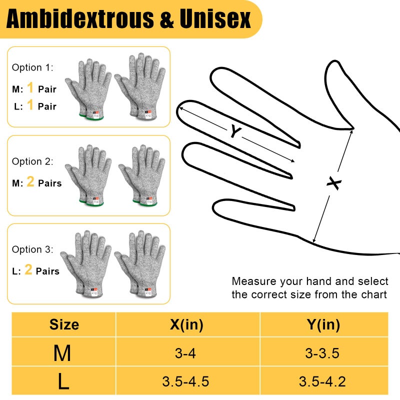 2 Pairs Cut Resistant Gloves Level 5 Protection, Food Grade Cut Proof Gloves, Safety Anti Cutting Glove For Cooking Meat, Oyster Shucking, Mandoline, Chefs, Food Prep, Carving, Butcher (M+L) - Image 2