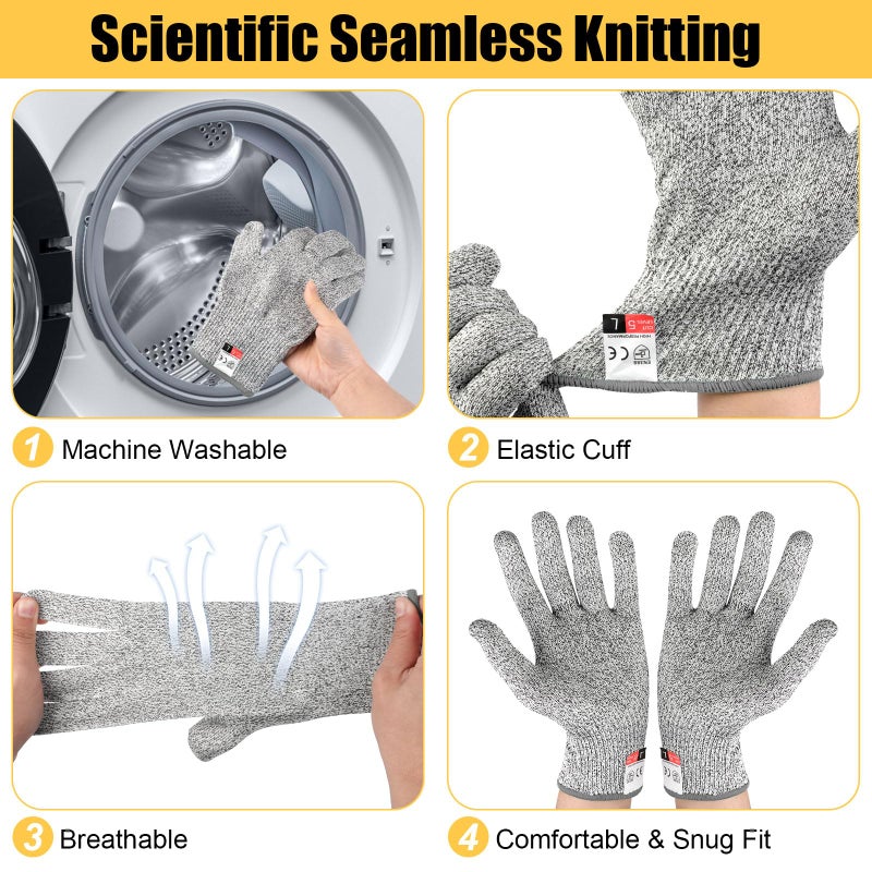2 Pairs Cut Resistant Gloves Level 5 Protection, Food Grade Cut Proof Gloves, Safety Anti Cutting Glove For Cooking Meat, Oyster Shucking, Mandoline, Chefs, Food Prep, Carving, Butcher (M+L) - Image 3